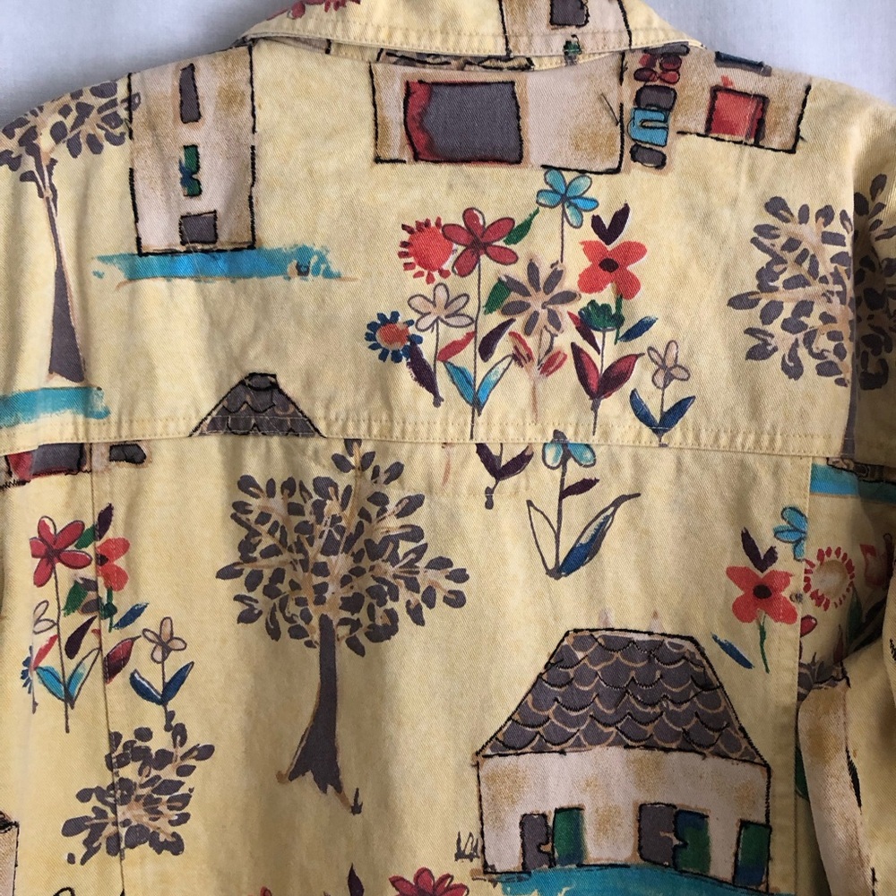 Chico's Design Denim Jacket Whimsical Floral House Print Size M/L - Picture 8 of 13